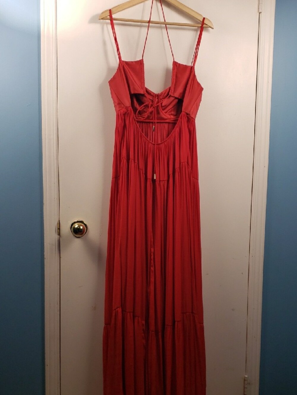 Free People Freya Red Maxi Dress - Elegant Spaghetti Strap Gown Size Large - Picture 9 of 16